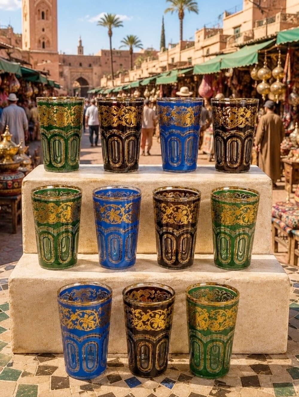 FATH Decor Set of 11 Bohemian Moroccan Venetian Gold Gilt Shot Glasses Glass